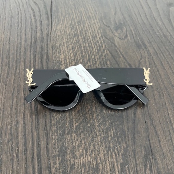 YSL Women's Cat Eye Sunglasses Black and Gold Monogram 53mm - Picture 9 of 12